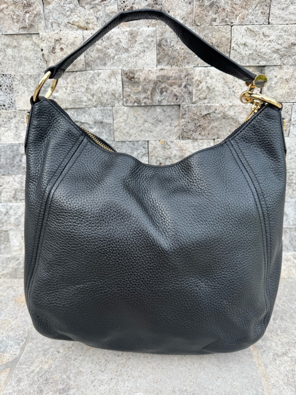 Michael Kors Black Pebbled Leather Hobo Bag with Gold Hardware - Picture 9 of 14